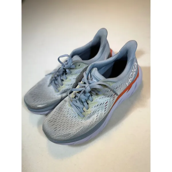 Hoka Clifton 8 Women's Running Shoes Gray Orange Low Top Comfort Sneakers - Image 4