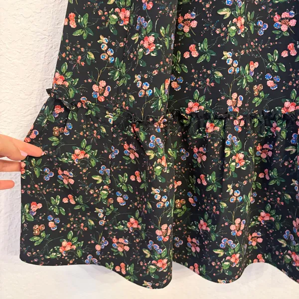 Hill House Home Louisa Nap Dress S Berry Crepe Smocked Floral Midi Tiered Black - Image 6