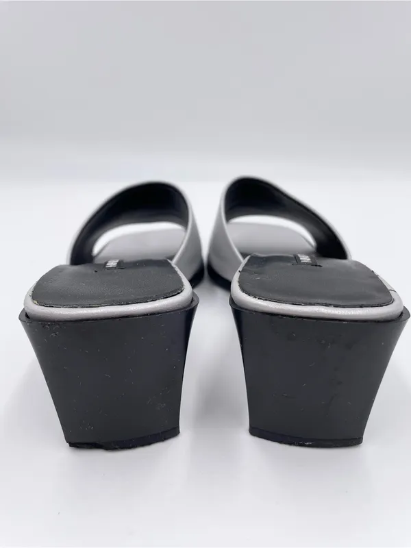 Vintage 90s Y2K Nine West Silver Square Toe Sandal Heels Size 5.5 Retro 2000s - Image 7