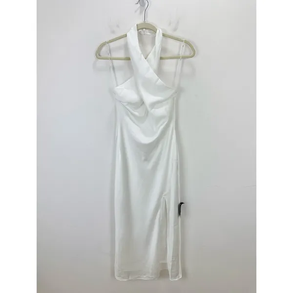 Lulus Beyond Classy White Satin Halter Midi Dress Wedding Bridal Medium NWT - Image 6