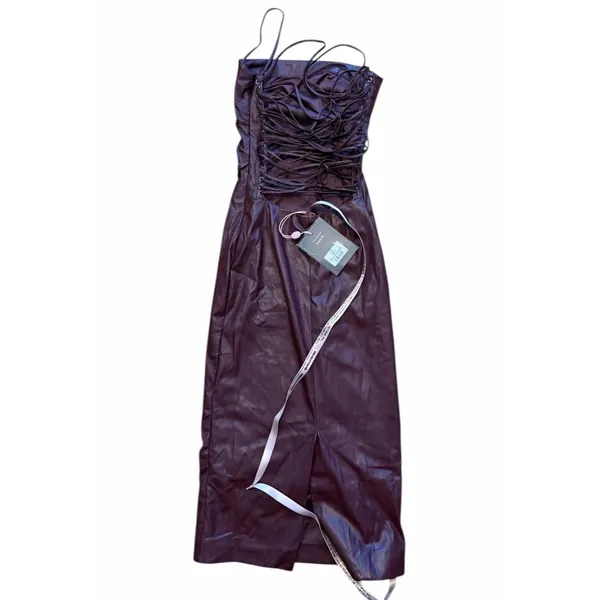 HOUSE OF CB Jalena Wine Jalena Lace-Up Back Faux Leather Cocktail Dress XS NYE - Image 4