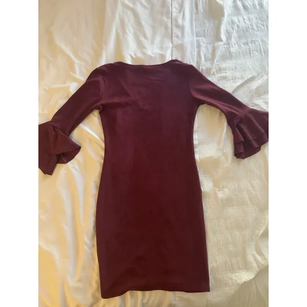 A'gaci Maroon Burgundy Dress Wine Medium Bell Sleeve Mini Fall Bodycon - Image 6