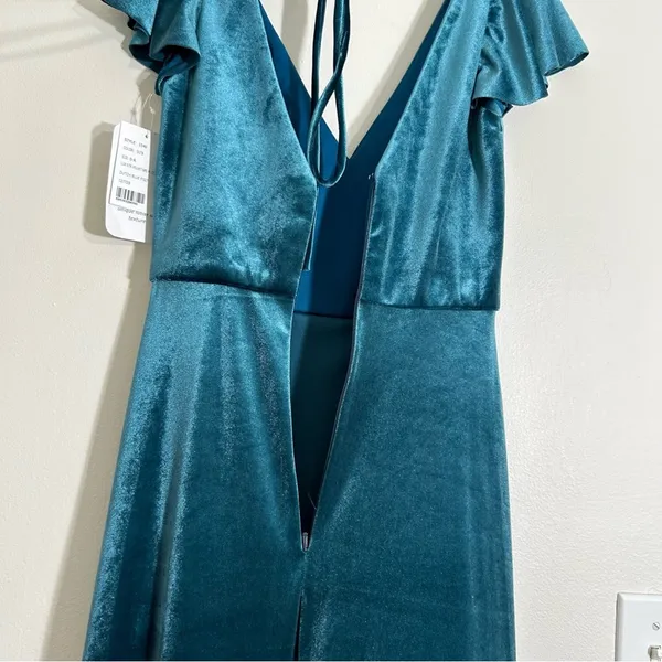 NWT After Six Lux Velvet V-Neck Maxi‎ Low V-Back Flutter Sleeves Dress 0 - Image 9