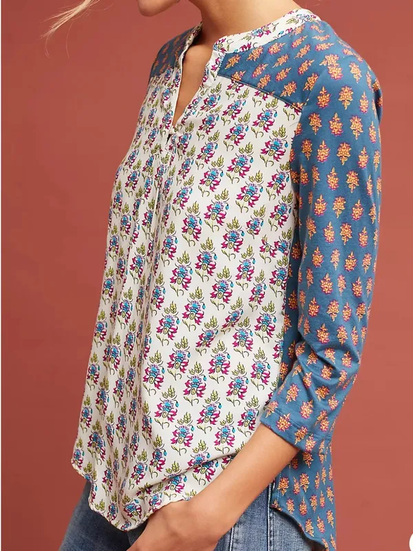 EUC Anthropologie Maeve Mandan Mixed Print Top Size Medium - Image 2