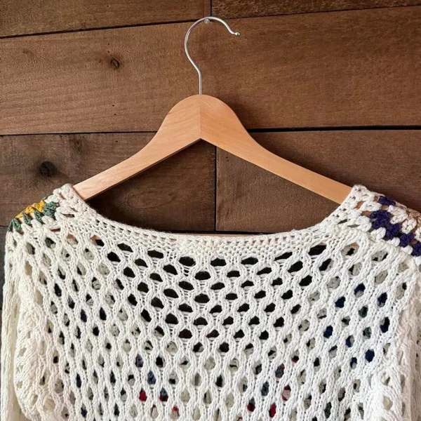 Debut Crochet Granny Square Tie Front Crop Cardigan Boho Festival XS - Image 8