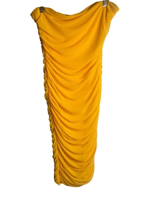 Club L My Girl Mango Strapless Bodycon Ruched Mesh Midi Dress 8 NWT - Image 3