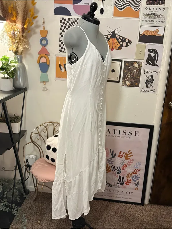 Abercrombie & Fitch White Open Back Button Front Maxi Dress - Image 6