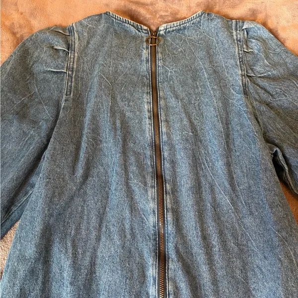 Free People Dress Womens 0 Blue Mini Denim Self Control Jean Puff Sleeve A Line - Image 7
