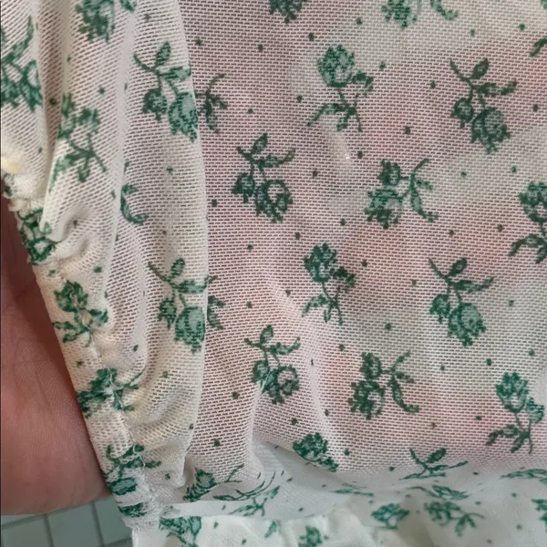 Free People Floral Deep V-Neck Blouse - White and green - Image 8