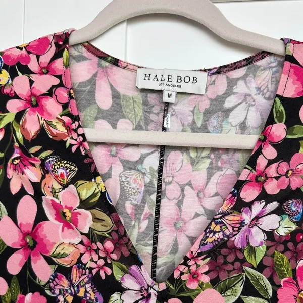 Hale Bob LA Floral Colorful Alessia Jersey Ruched Flounce Dress Size Medium - Image 4