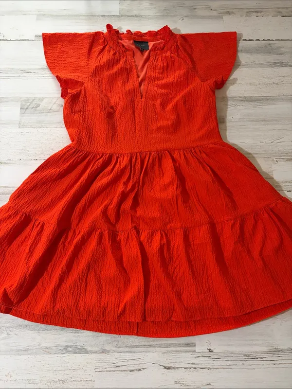 Alex Marie Bright Vanya V-Neck Orange Tiered Flutter-Sleeve Dress - Image 2