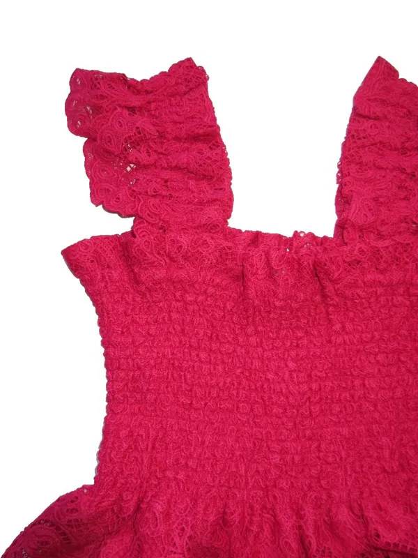 NWT Hill House Ellie Nap in Cerise Red Lace Smocked Midi Dress S - Image 6