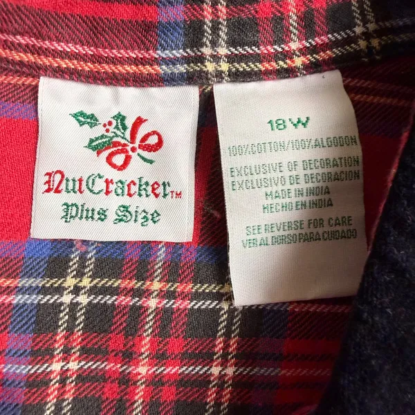 Nutcracker Flannel Shirt Womens 18W Red Plaid‎ Embroidered Winter Bears Holiday - Image 6