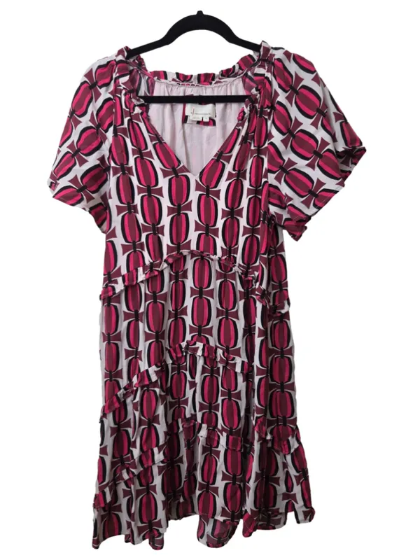 Anthropologie Robin Tiered Mini Dress Women’s Size M Red Beige Geometric Print - Image 3