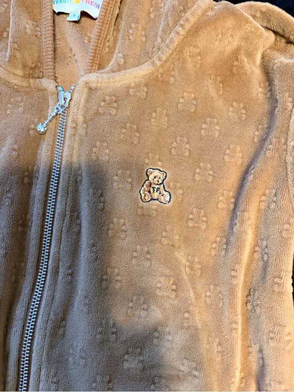 Teddy Fresh Light Brown Velour Zip-Up Hoodie - Image 3