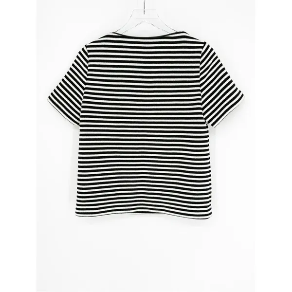 T‎ by Alexander Wang Striped Leather Trim Boatneck Top Women's 6 Minimalist - Image 3