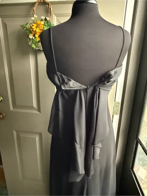 Y2K Betsy & Adam black draped maxi formal prom evening dress, size 8 - Image 5