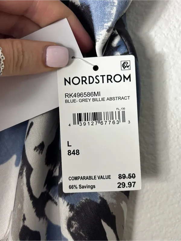 NWT Nordstrom Rack Blue Grey Abstract Floral Satin Maxi Skirt Size L - Image 4