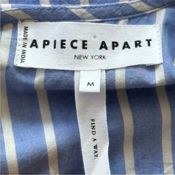 Apiece Apart Adorna Smocked Striped Cotton Mini Dress Blue White Size Medium - Image 7