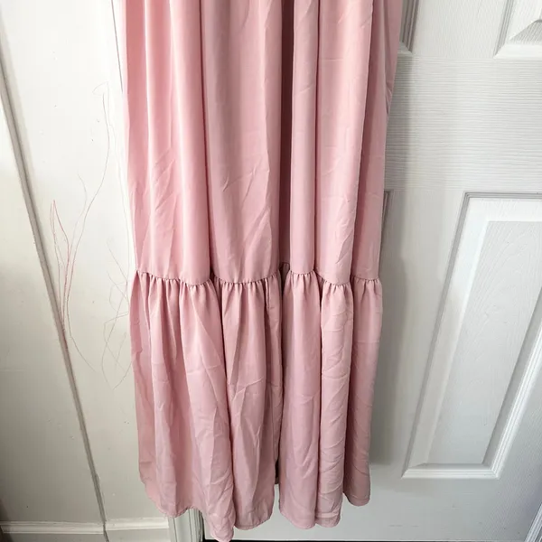 Lulu’s Sunshine Bound Mauve Blush Pink Tiered Tie Braid Maxi Dress Small Wedding - Image 7