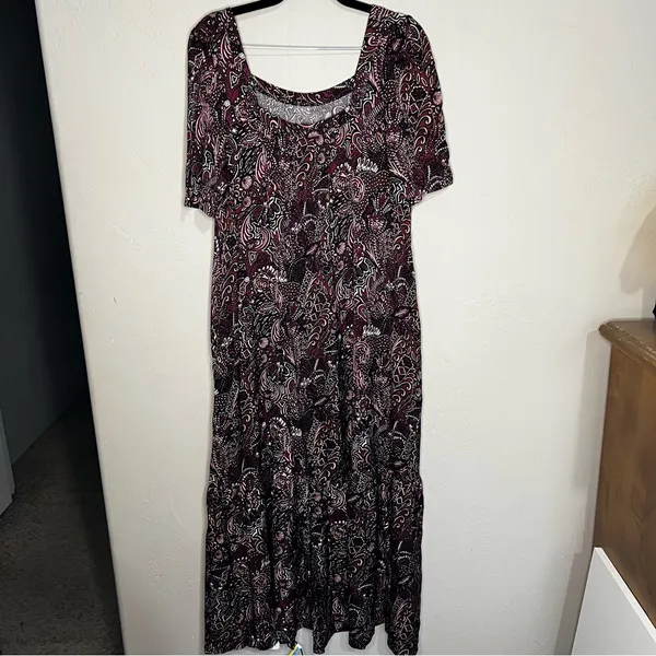 Maeve by Anthropologie Lisabetta Purple‎ Paisley Square Neck Petal Sleeves Dress - Image 2