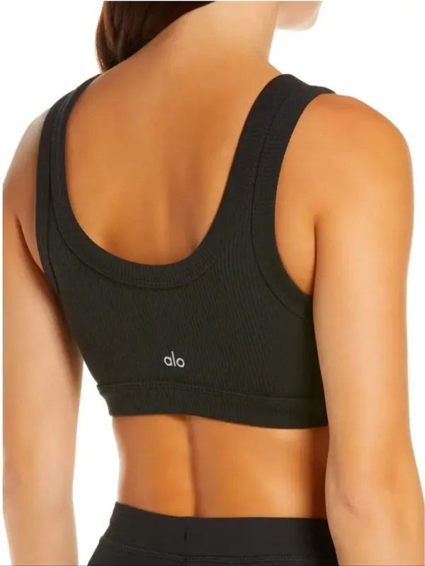 Alo Black Ribbed Wellness Slort Bra Size S - Image 2