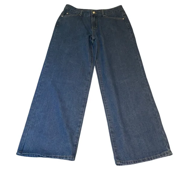 NiMin Women Medium Wash Wide Leg High Waisted Denim Jeans - Image 2