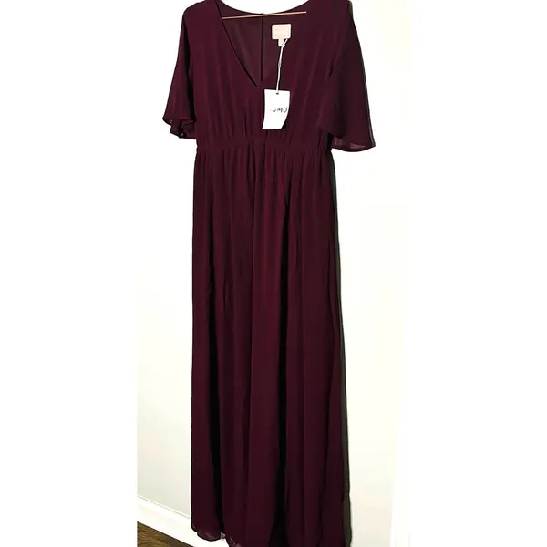 NWT Show Me Your Mumu Emily Empire Merlot Chiffon Maxi Dress Large - Image 3
