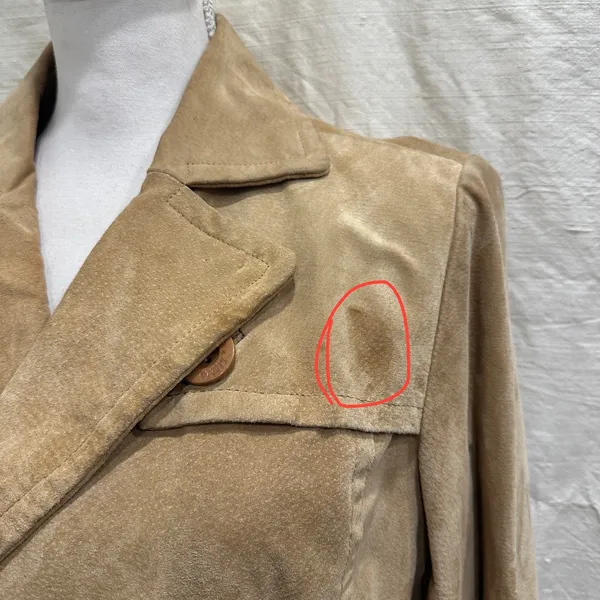 Y2K Live a Little Tan Suede Leather Double Breasted Pea Coat Jacket Small Preppy - Image 5