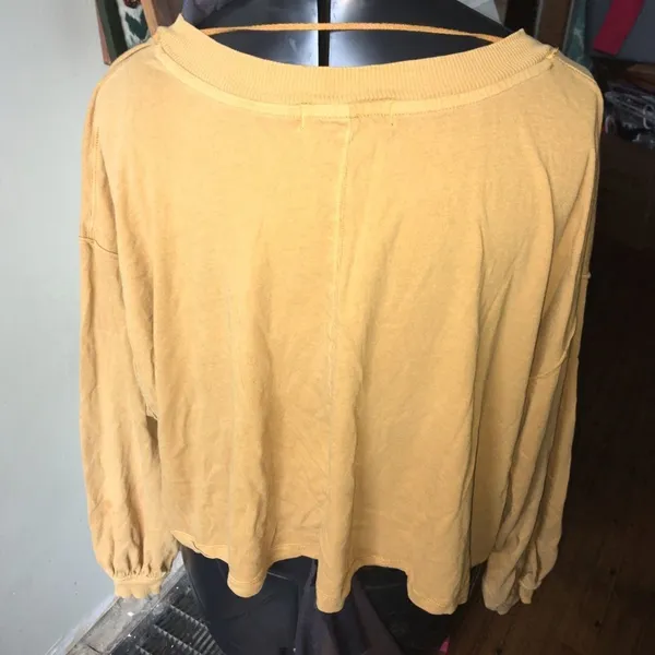 We the Free mustard colored crop oversized top with embroidered flowers - Image 3