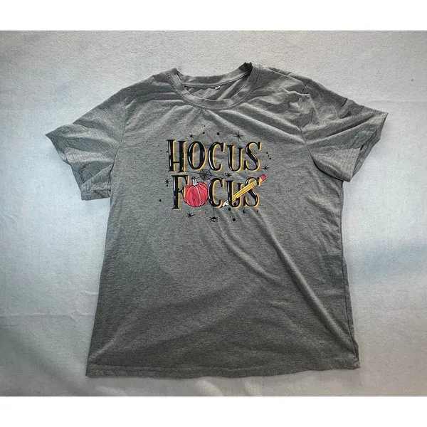 Hocus Focus Teacher Halloween Graphic Tee Heather Gray XL Pumpkin Pencil Shirt - Image 2