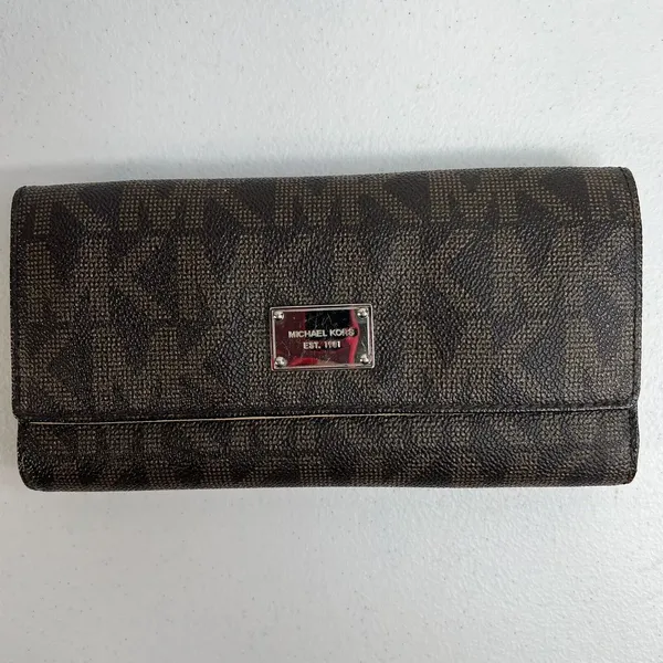 Michael Kors Checkbook Wallet Large Jet Set Travel‎ Signature Brown Monogrammed - Image 2