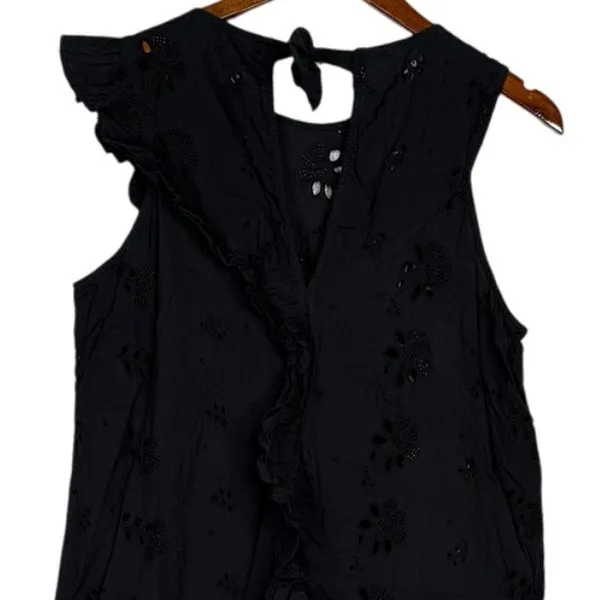 Zara Delicate Eyelet Floral Daisy Embroidered Sleeveless Mini Dress Large Black - Image 6