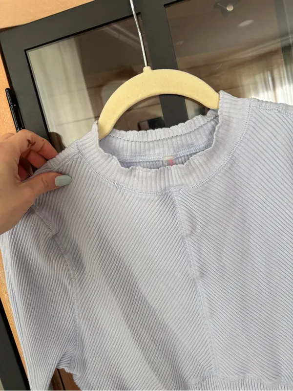 FP Movement Laura long sleeve tee halogen blue mock neck pastel ribbed knit - Image 6