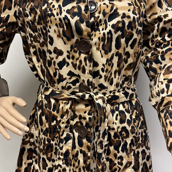 Leopard Animal Print Trench Coat Jacket by Appraisal fully lined, pockets size M Tan Size M - Image 5