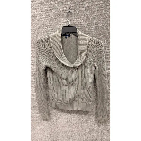 Gap Women Sweater Small Gray Asymmetrical Zip Shawl Collar Waffle Knit Cardigan - Image 3
