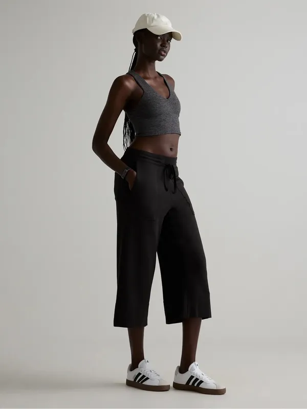 Quince SuperSoft Fleece Cropped Wide Leg Pants Black Small - Image 2