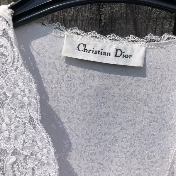 Vintage Christian Dior Lingerie Robe Light Blue Lace Small - Image 7