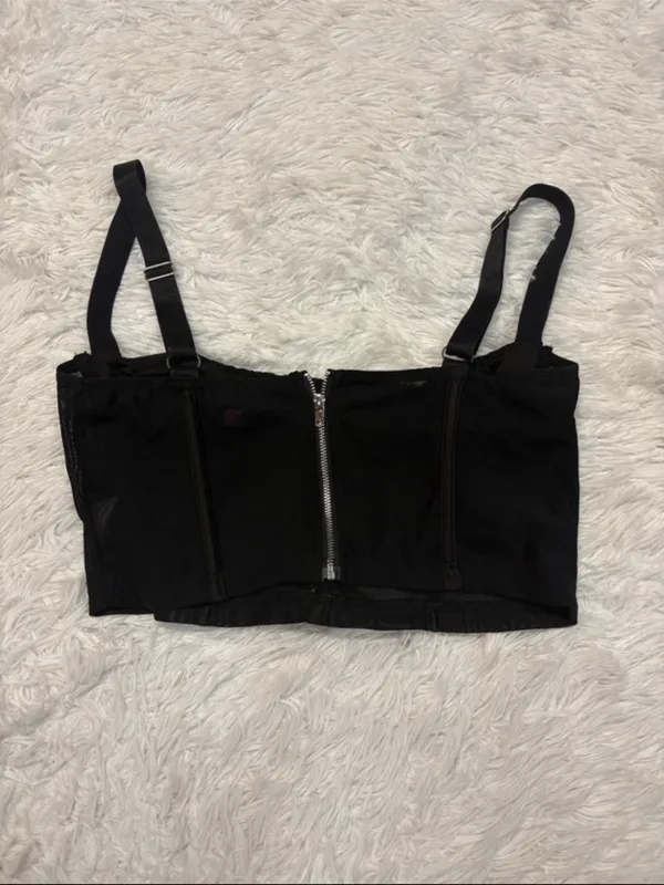 Edikted Black Bustier Crop Top with Straps - Image 2