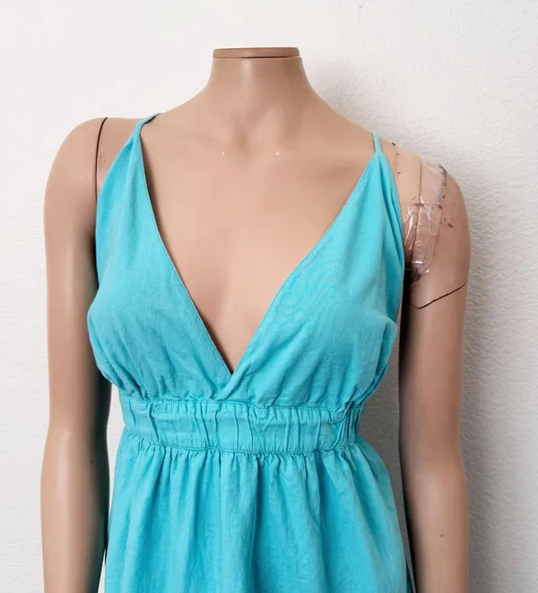 [Aerie] Blue Linen Blend Side Tie Elastic Waist V-Neck Low Back Mini Dress XXL - Image 7