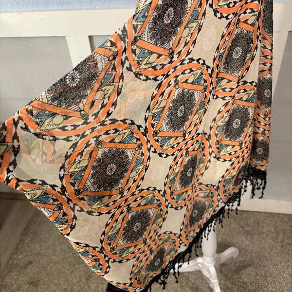& Other Stories Womens Shawl Wrap Open Top SZ OSFM Orange Combo Tassel bottom 30” long - Image 6
