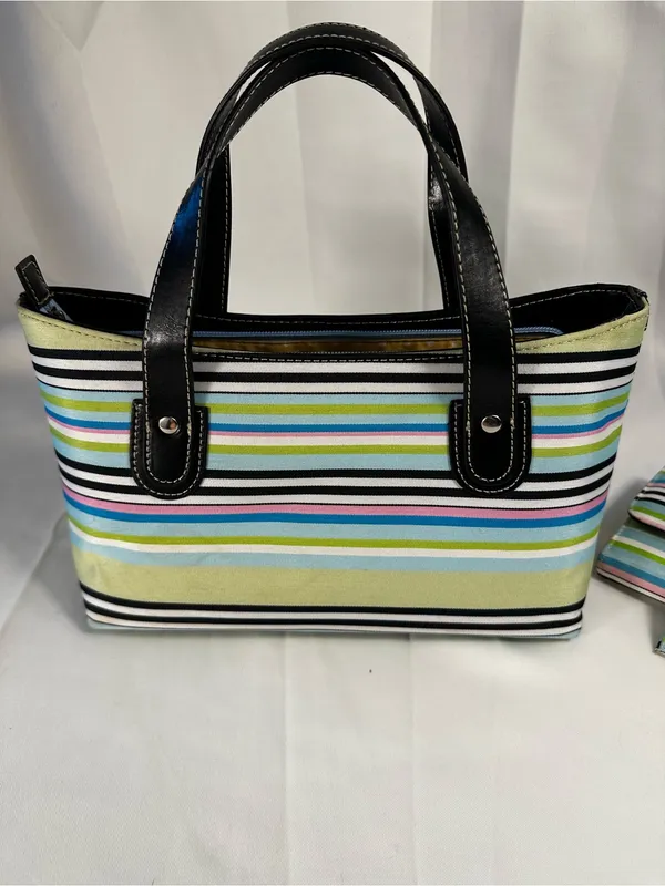 3piece Vintage kate spade Multicolor Stripe Tote w/ Wallet and checkbook holder - Image 2