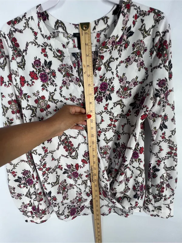 Ann Taylor White Floral Wrap-Style Blouse with‎ Pink & Red Blooms - Image 14