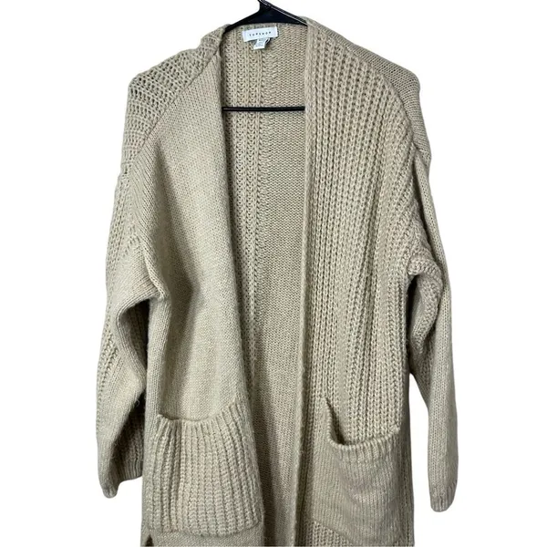 Topshop Womens Chunky Long Cardigan Sweater Tan Beige‎ Oversized 0-2P - Image 2