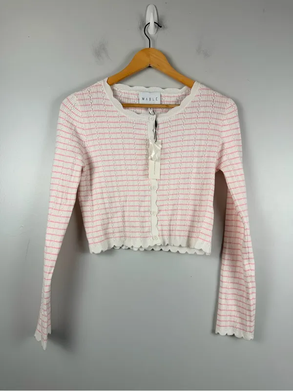 New Mable pink white knit cropped cardigan size medium - Image 2