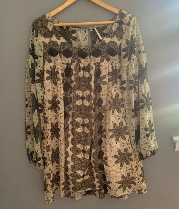 Free people cream floral chiffon babydoll dress - Image 5