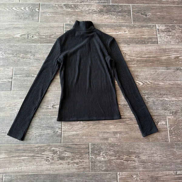 Oak + Fort Asymmetrical Cut Out Turtleneck Ribbed Sweater - Image 3