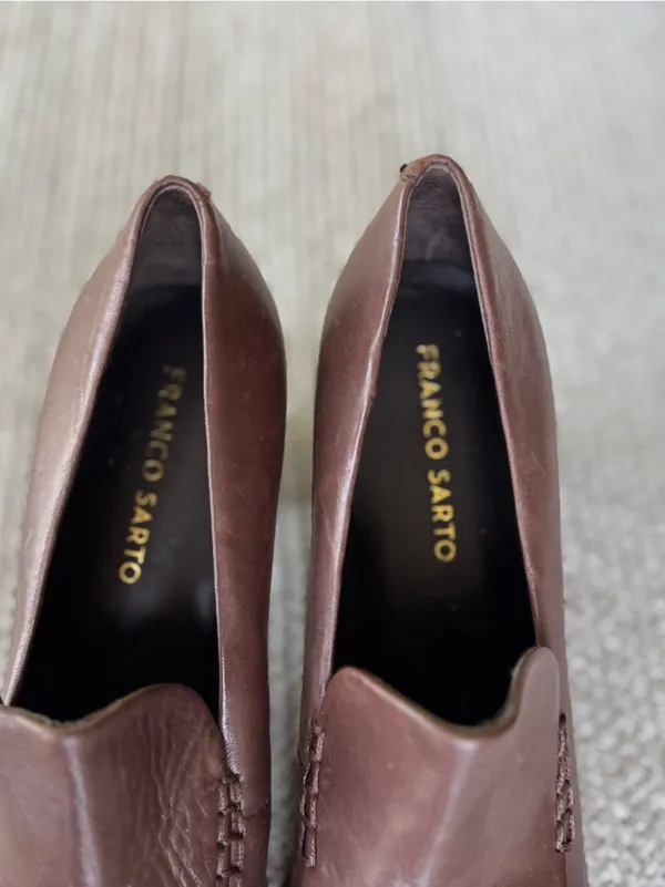 Franco Sarto Brown Leather 90s Minimalist Block Heel Loafers Size 8 - Image 4