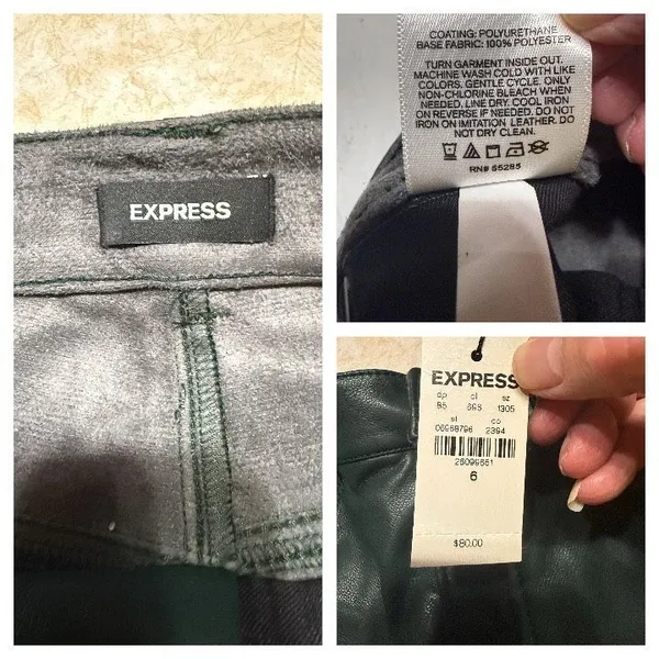 Express dark green faux leather/High Rise pants Sz 6 NWT - Image 3