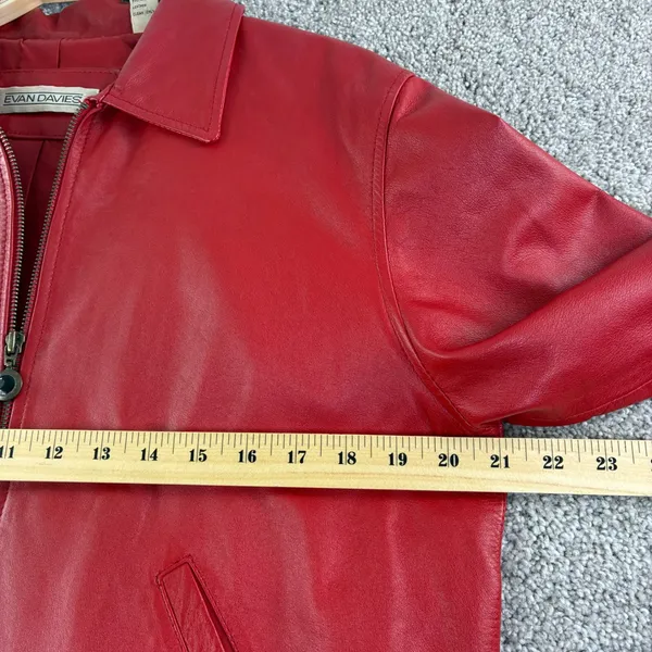 EVAN‎ DAVIES Red Leather Jacket Womens 12 Zip Up Collared Blazer Style Retro VTG - Image 6
